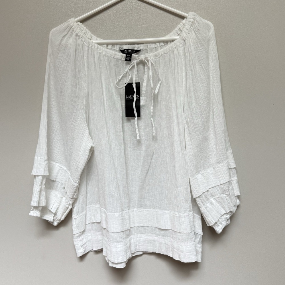 NWT Lauren Ralph Lauren Womens Lrge Crepe Tunic Shirt Lagenlook Boho Milkmaid